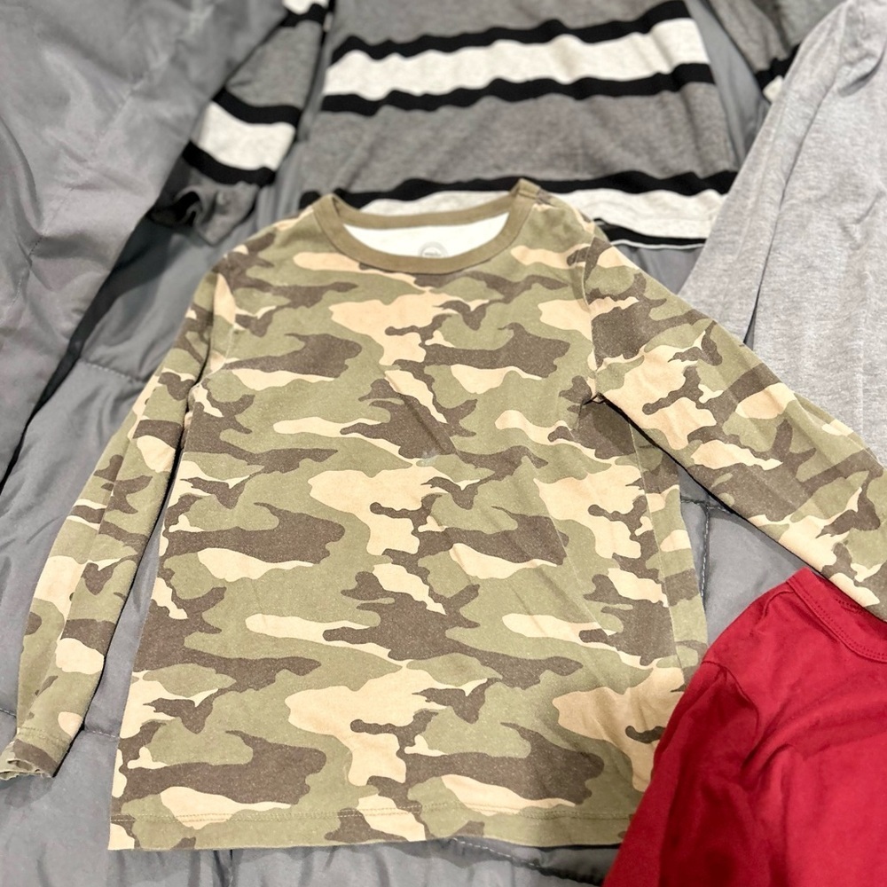 Wonder Nation Boys 6–7 Long Sleeve T-Shirt Bundle 4 Pack Camo Stripes & Solids - Picture 3 of 7